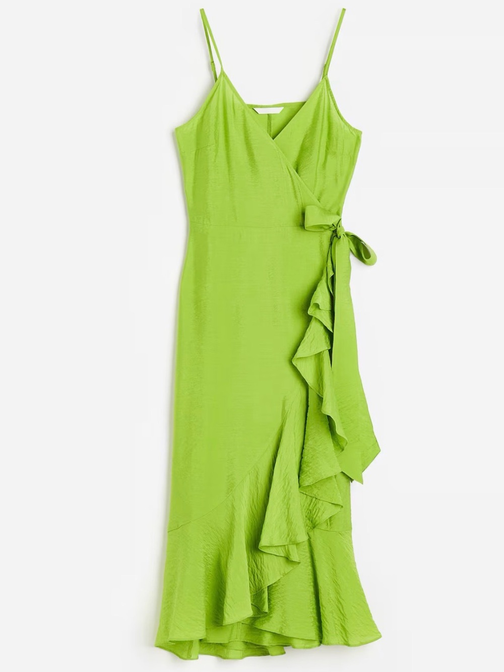 Lime Green Wrap Dress with Ruffle Side Tie Beach Vacation Dress Wedding Guess - Picture 2 of 16